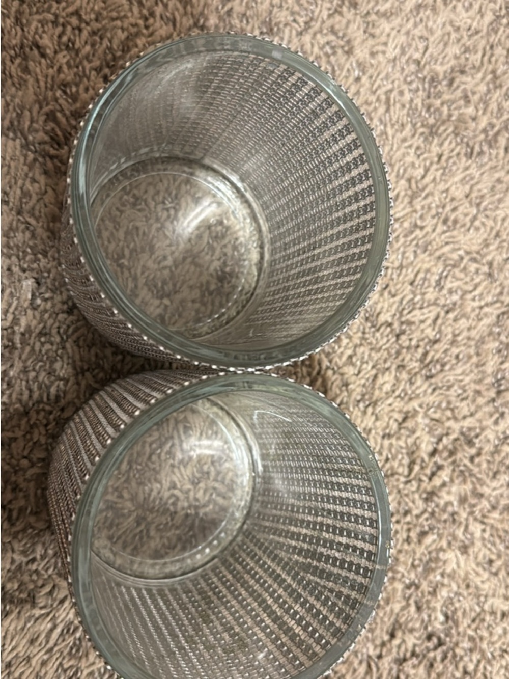 Clear Glass Textured Makeup Brush Holders - Set of 2